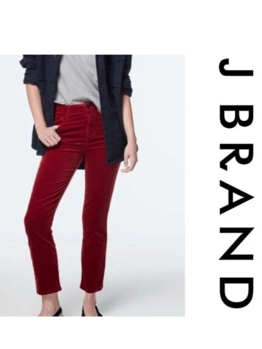 J Brand | Cherry Red Velvet Ruby High Rise Crop Pants | Size 26